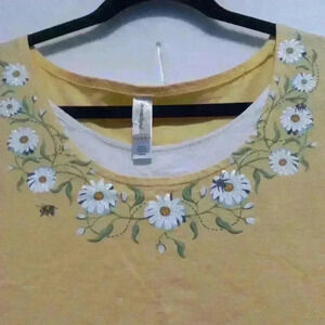 Womens L tunic Grandmacore cottagecore outdoor 3/4 sleeve flowers bees graphic t